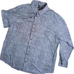 Murano Shirt Mens 2XL Black Paisley Long Sleeve Button Up Stretch Modern Comfort
